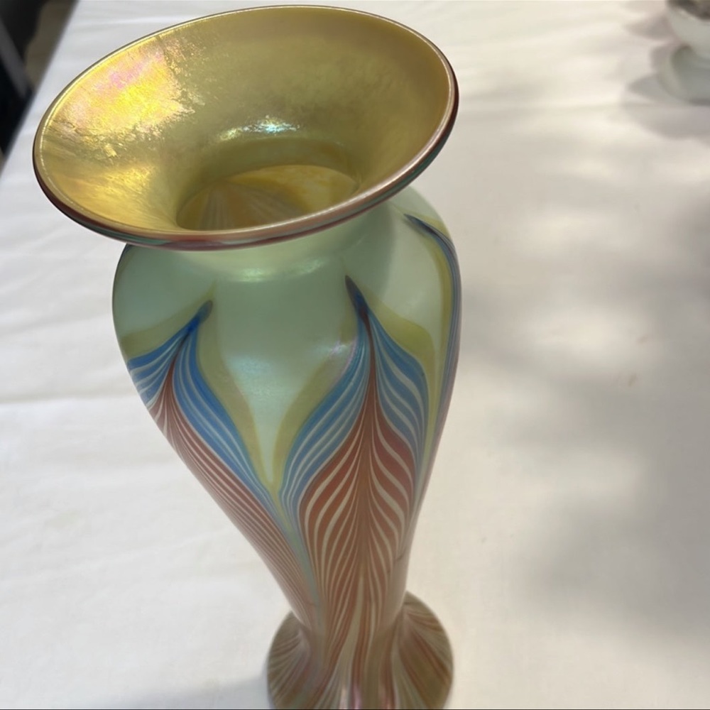 Engraved Vandermark Studios Glass Vase 12”